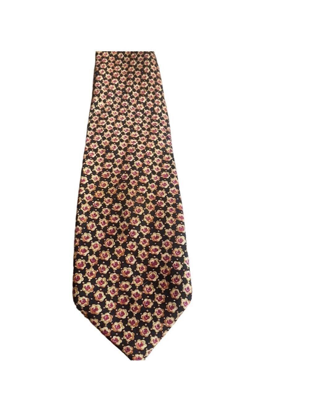 Vintage Ensons Floral Silk Tie – Black, Gold, Red & Blue | Italian Silk